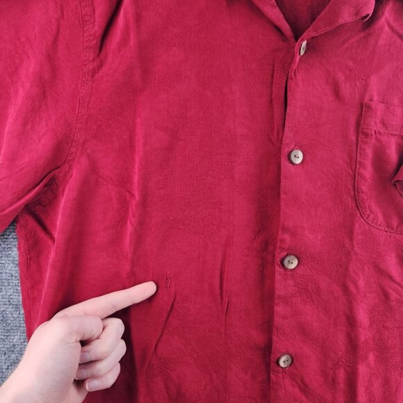 Tommy Bahama Red All Silk Floral Button Up Camp Shirt Large Pocket Hawaii - Picture 6 of 16